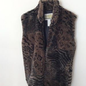 DUFFEL faux fur VEST (S) animal print BROWN
